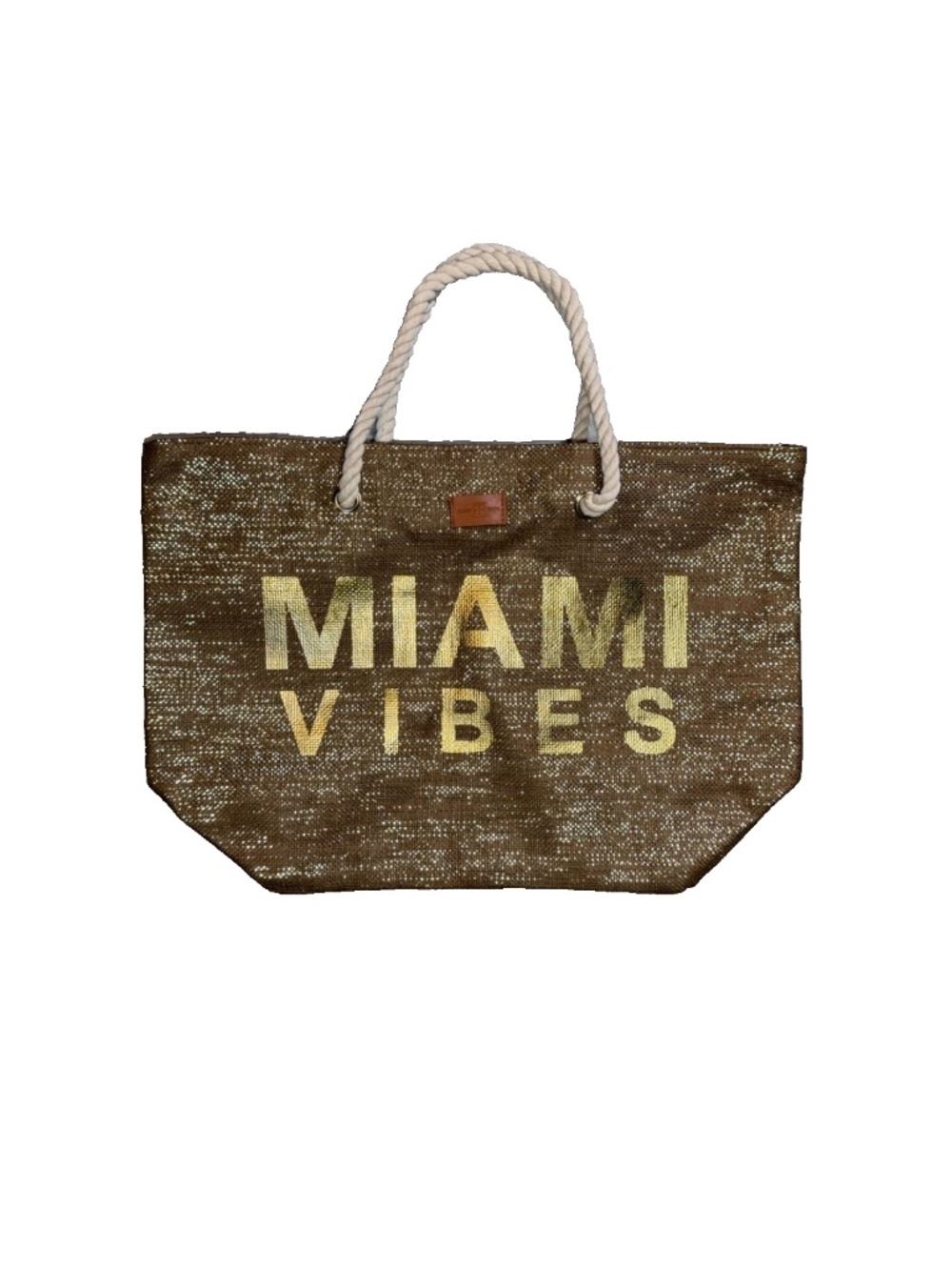 Robin Ruth MIAMI VIBES Tote Shoulder Bag Beach Bag Straw Brown Gold Metallic NWT
